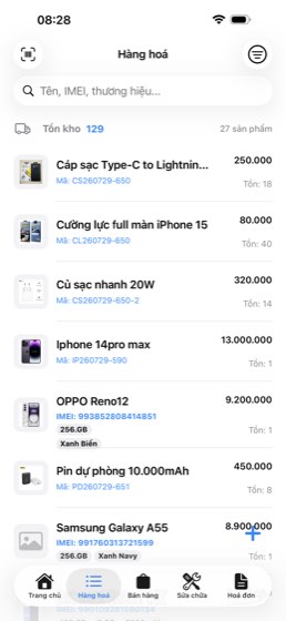 Danh sách hàng hoá theo IMEI