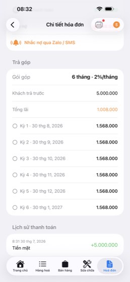 Lịch trả góp từng kỳ