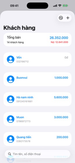 Chọn khách hàng, kèm số nợ từng người