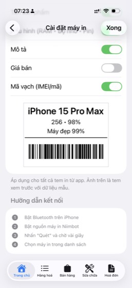 Các công tắc nội dung tem và ảnh tem xem trước với dữ liệu mẫu