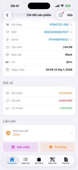 Chi tiết sản phẩm với nút Trả hàng